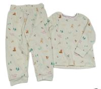 Smetanové fleecové pyžamo se zvířátky a stromečky M&S
