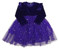 Kostým - Purpurové sametovo/tylové šaty s hvězdičkami a volánky SHEIN