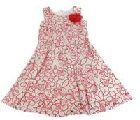 Bílo-malinové květované lněné šaty s 3D květem C&A