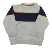 Svetlošedá -tmavomodrý rebrovaný sveter s pruhmi C&A