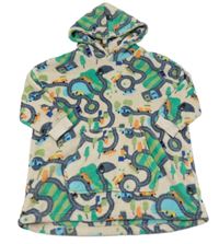 Světlebéžová plyšová oversize dlouhá mikina s auty a silnicí a kapsou a kapucí M&S