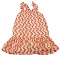 Červeno-smotanové vzorované šifónové letné šaty s volánikmi H&M