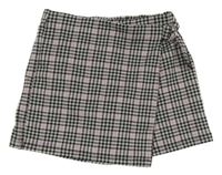Čierno-svetlošedá -staroružové kockované kraťasy so sukní