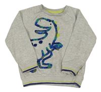 Svetlosivá melírovaná mikina s dinosaurom Nutmeg