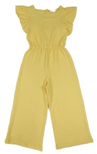 Žltý vzorovaný nohavicový culottes overal s volánikmi PRIMARK
