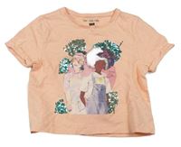 Neónově ružové crop tričko s dievčatky s flitrami F&F