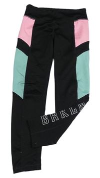 Černo-růžovo-tyrkysové sportovní legíny s nápisem H&M