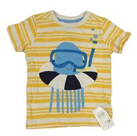 Smetanovo-žluté pruhované tričko s medúzou Mothercare