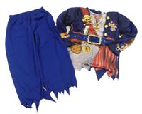 Kostým - 2set - Tmavomodro-bílo-červené triko s lebkami + kalhoty - pirát