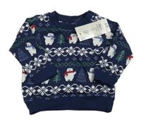 Nové - Tmavomodrá vzorovaná mikina s medveďmi a stromky zn. Peacocks