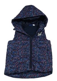 Tmavomodrá bodkovaná á šušťáková zateplená vesta s kapucňou zn. Lupilu