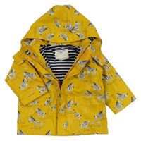 Hořčicová nepromokavá jarní bunda se zebrami a kapucí Jojo Maman Bébé