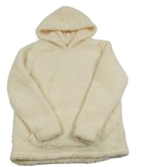 Krémová huňatá mikina s kapucí