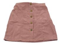 Staroružová rebrovaná sukňa s gombíkmi Shein