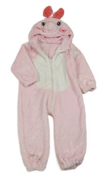 Růžovo-bílá chlupatá kombinéza s kapucí - králík