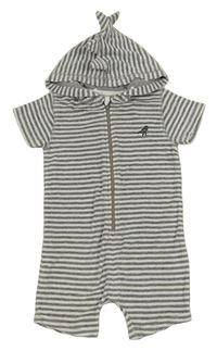 Sivo-biely pruhovaný froté kraťasový overal s kapucňou Next