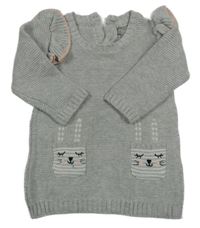 Sivé melírované svetrové šaty s vreckami s králikmi a volánikmi Primark