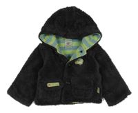 Antracitová chlupatá zateplená propínací mikina s autem a kapucí Pumpkin patch