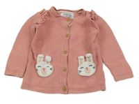 Starorůžový propínací svetr s kapsami s králíky F&F
