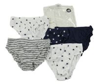 Nové - 5x slipy - 2x bílé s hvězdami + tmavomodré s hvězdami + tmavomodré + šedo-tmavomodré pruhované George