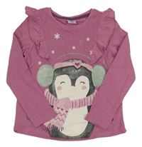 Starorůžové triko s tučňákem a volánky Little Kids