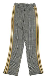 Šedo-černo-okrové kostkované tregíny s pruhy Stooker