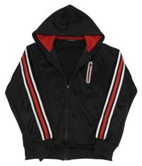 Čierna športová prepínaci mikina s pruhy na rukávech a kapucňou