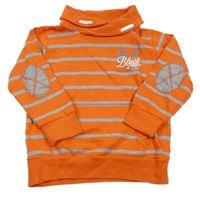 Cihlovo-šedá pruhovaná mikina s komínovým límcem a číslem Topolino