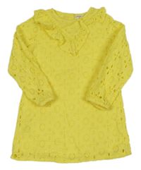 Žlté madeirové šaty s volánem Mango