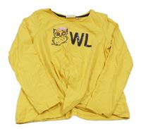 Horčicové tričko so sovou s flitrami Kids