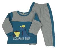 2set - Šedo-petrolejová mikina s dinosaurem + tepláky X-Mail