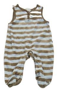 Hnědo-světlemodré pruhované sametové dupačky