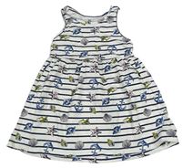 Bielo-tmavomodré pruhované bavlnené šaty s mušlemi Lupilu