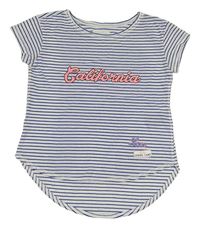 Bílo-modré pruhované tričko s nápisem H&M