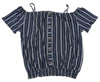 Tmavomodro-bílé pruhované tričko s knoflíky H&M