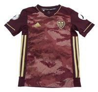 Vínové vzorované fotbalové funkční tričko - Leeds United Adidas