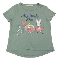 Khaki tričko so zvířaty Kids