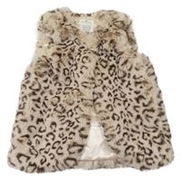 Béžová kožušinová zateplená vesta s leopardím vzorom Matalan