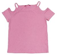 Ružové rebrované tričko s holými rameny Yd.