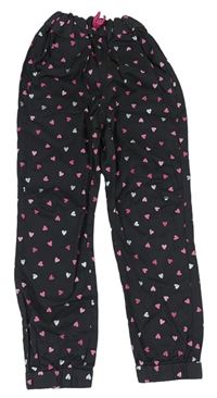 Tmavosivé plátenné cuff nohavice s ružovými srdiečkami H&M