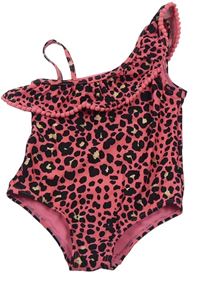 Ružovo-čierne jednodielne plavky s leopardím vzorom Matalan