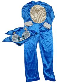 Kockovaným - 2 set - Modrý zamatový overal + čapica s ostny - Sonic
