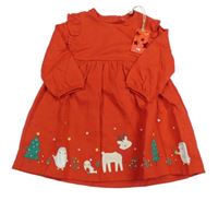 Červené šaty se zimními obrázky Mothercare