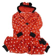 Červená chlpatá bodkovaná á kombinéza s kapucí - Minnie
