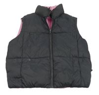 Tmavošedo-ružová šušťáková zateplená obojstranná vesta zn. Primark