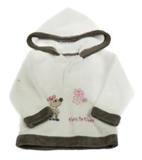 Biela plyšová mikina s hnědým lemem a kolouškem a kapucňou