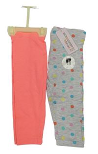 Nové - 2x crop legíny - šedé puntíkaté + neonově oranžové Primark