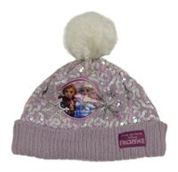 Lila pletená čapica s flitrami a Frozen a brmbolcom Disney