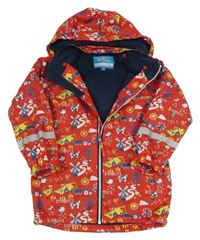 Červená nepromokavá podzimní bunda s obrázky a kapucí 