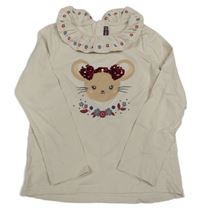 Smetanové triko s myškou a límečkem 